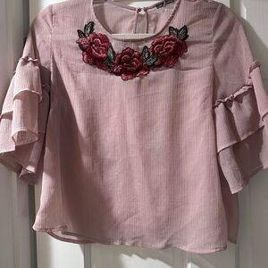 Charlotte Russe Pink Blouse with Red Floral Detail